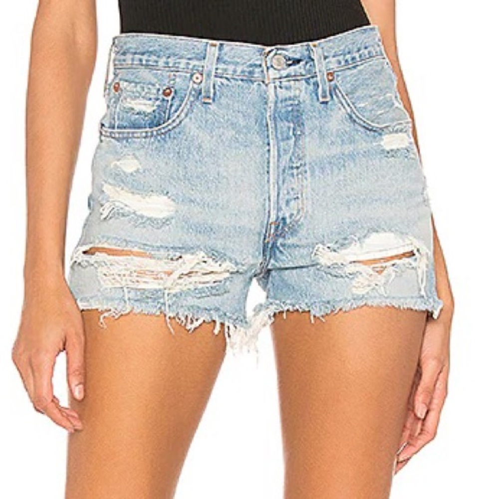Levis Premium High Rise Destroyed Denim Cutoff Shorts Fault Line 25